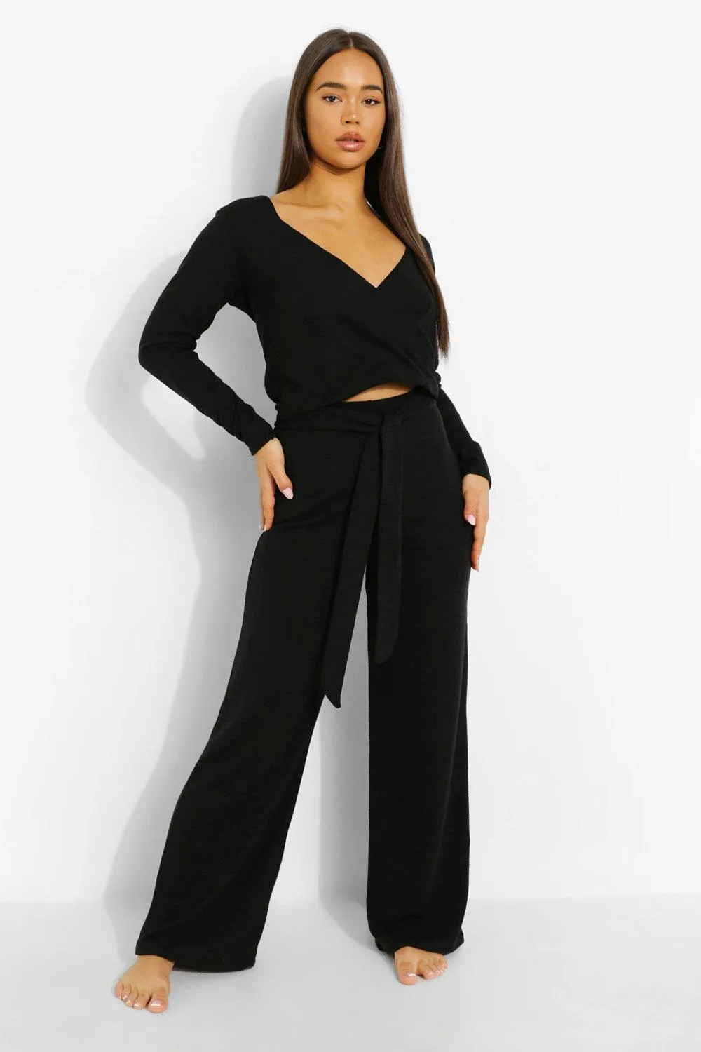 Wrap Top And Wide Leg Loungewear Set