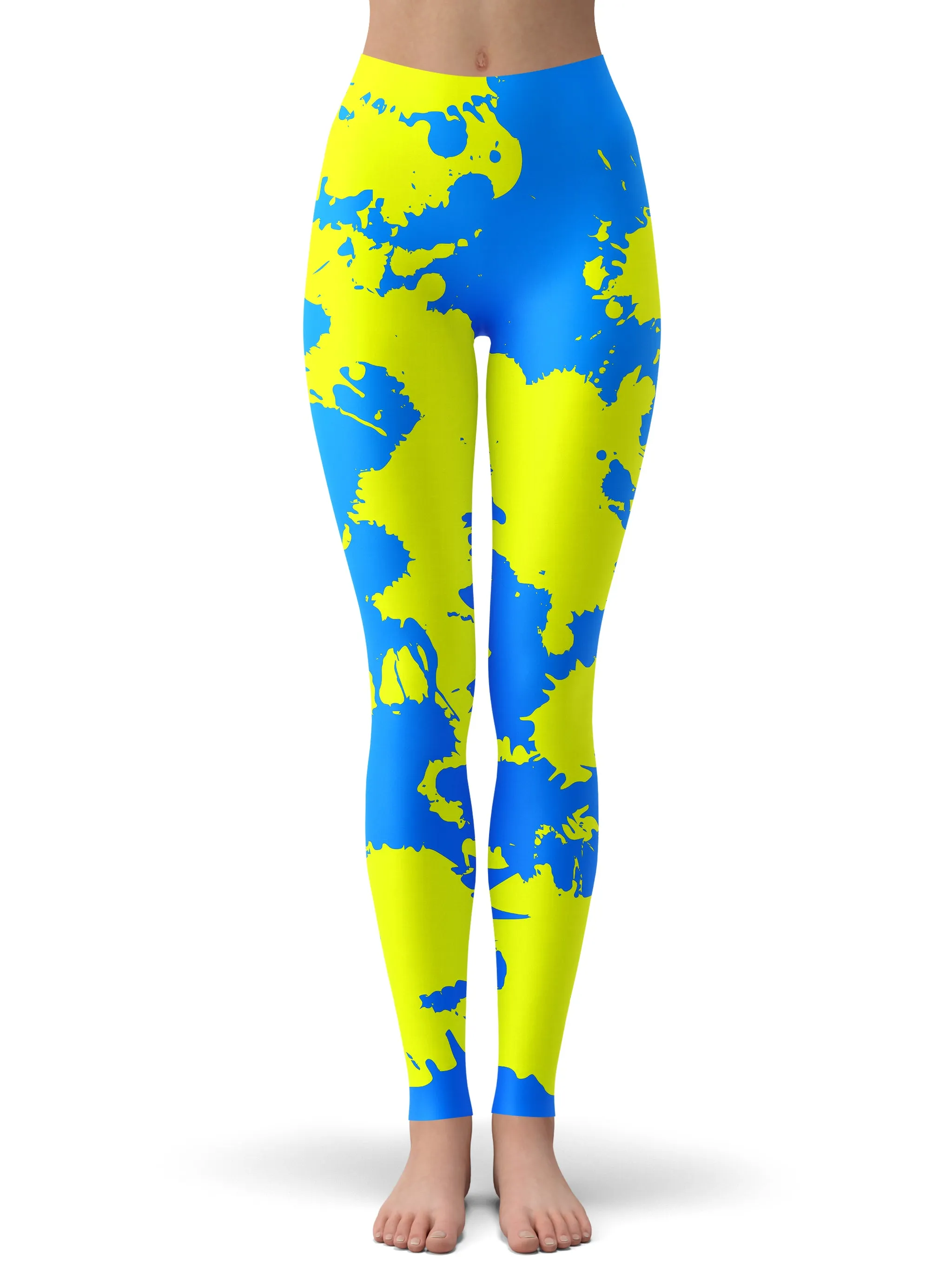 Yellow and Blue Paint Splatter Crop Top and Leggings Combo