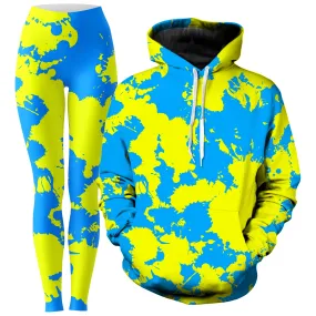 Yellow and Blue Paint Splatter Hoodie and Leggings Combo